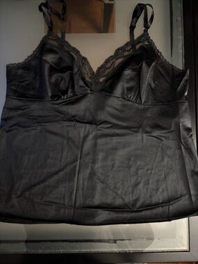Vintage Vanity Fair Satin Camisole Women Black With Lace- 17 Inches Across